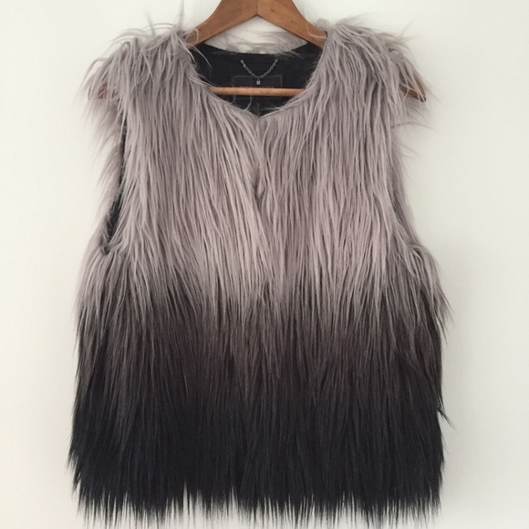 BCBGMaxAzria Black and Gray Ombre Faux Fur Vest - Picture 2 of 16